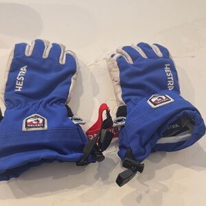 Hestra Blue and Cream Ski Gloves